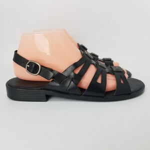 Montego Bay Club Womens Slingback Sandals Black Leather Buckle 9